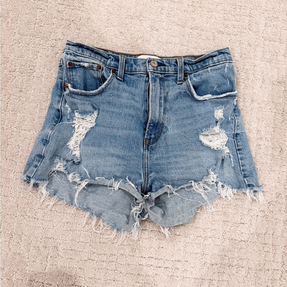 Curve Love High Rise Mom Short Distressed Denim Shorts - Light Blue